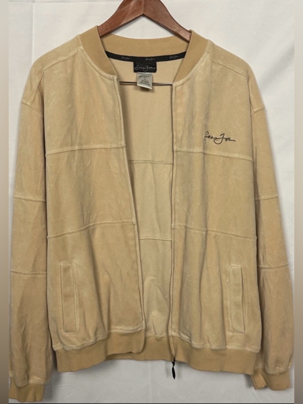 Vtg Sean John Velour Tracksuit Set Mens Large Tan Beige Y2K Hip Hop Diddy 2pc
